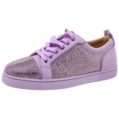 Christian Louboutin Purple Suede Louis Junior Strass Low Top Sneakers Size 40.5