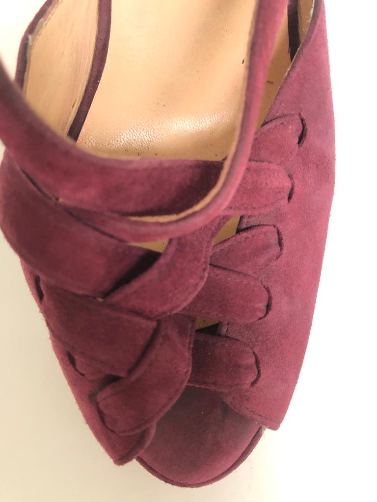 Women's CHRISTIAN LOUBOUTIN purple suede peep toe pump For Sale