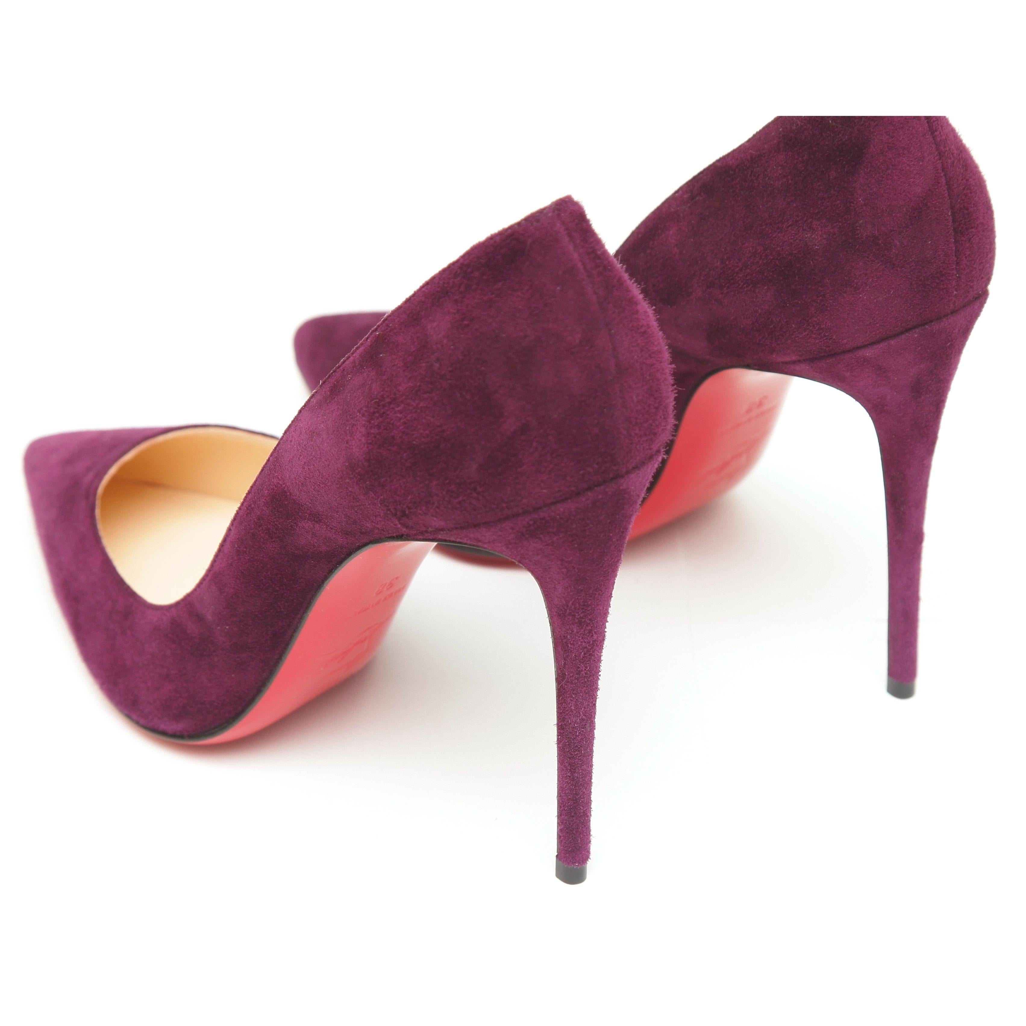 CHRISTIAN LOUBOUTIN Purple Suede Pump SO KATE 100 Pointed Toe 38 NEW 1