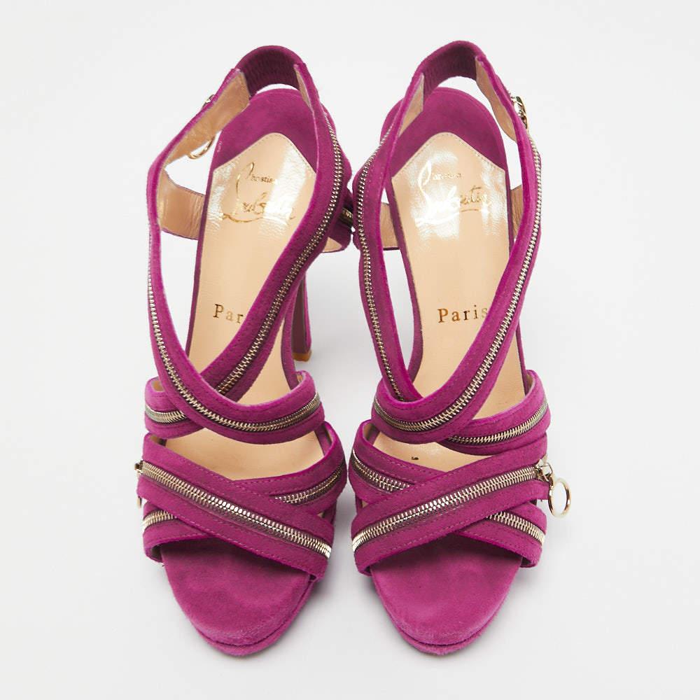 Brown Christian Louboutin Purple Suede Rodita Sandals Size 36 For Sale