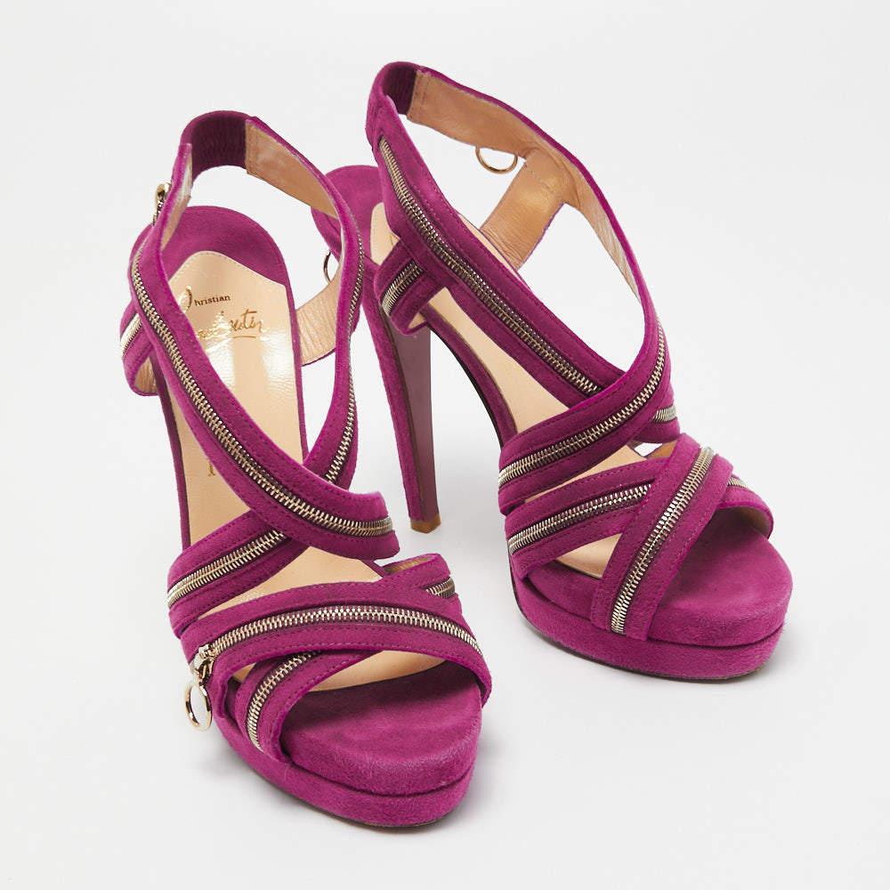 Christian Louboutin Purple Suede Rodita Sandals Size 36 In Good Condition For Sale In Dubai, Al Qouz 2