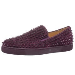 Christian Louboutin Purple Suede Roller Boat Spikes Slip On Sneakers Size 45.5