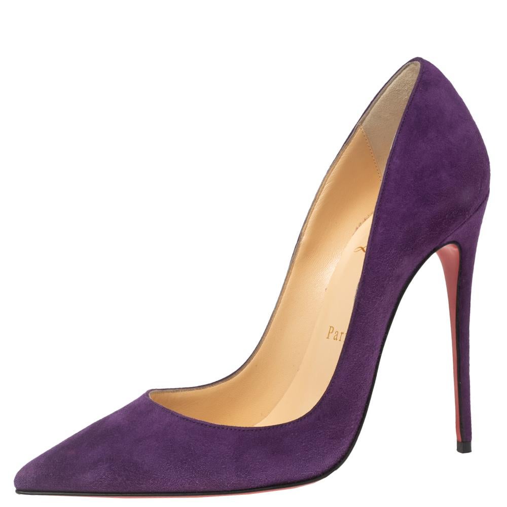 Women's Christian Louboutin Purple Suede So Kate Pumps Size 37