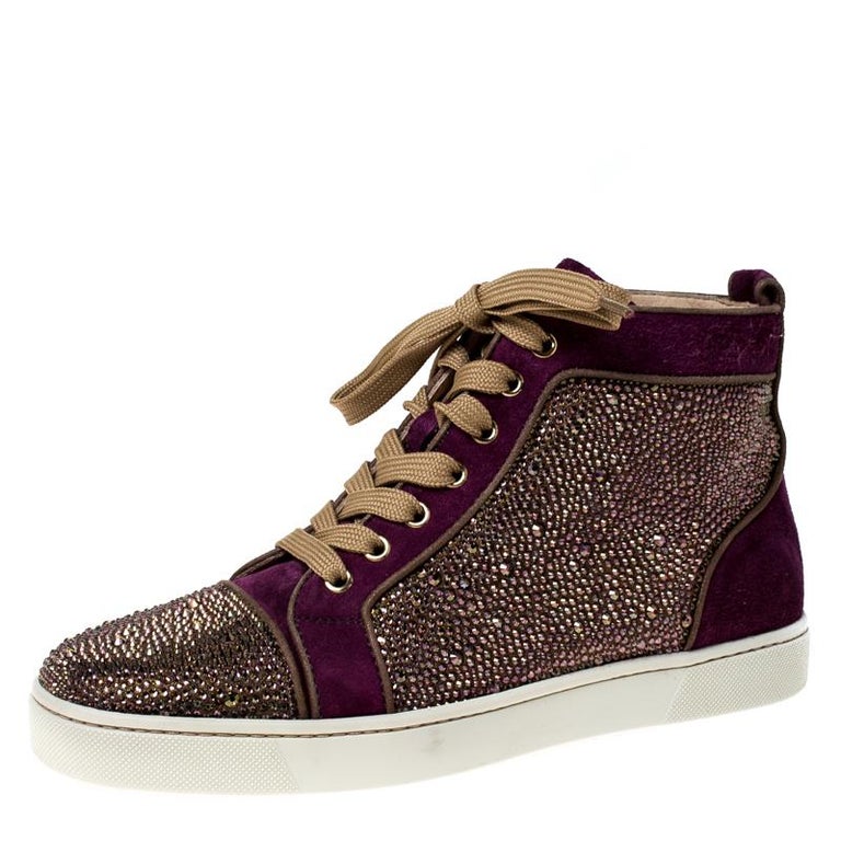 Christian Louboutin Purple Suede Strass Louis High Top Sneakers Size 40 For  Sale at 1stDibs