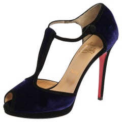 Christian Louboutin Purple Velevt Oeooo 120 Peep Toe Sandals Size 38