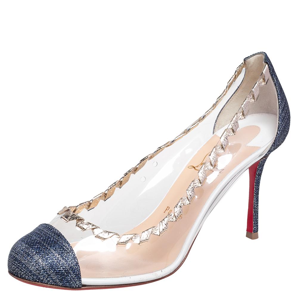 Christian Louboutin  PVC And Glitter Fabric Agritti Cap Toe Pump Size 39.5