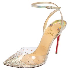 Christian Louboutin PVC and Iridescent Leather Spikaqueen Sandals Size 39.5