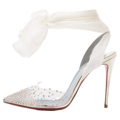 Christian Louboutin PVC and Lace Spikaqueen Ankle Tie Pumps Size 37.5