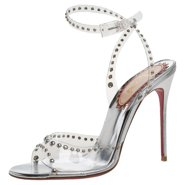 Christian Louboutin PVC and Leather Icone A Clous Ankle Strap Sandals Size  38 For Sale at 1stDibs