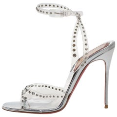 Christian Louboutin PVC and Leather Icone A Clous Ankle Strap Sandals Size 38