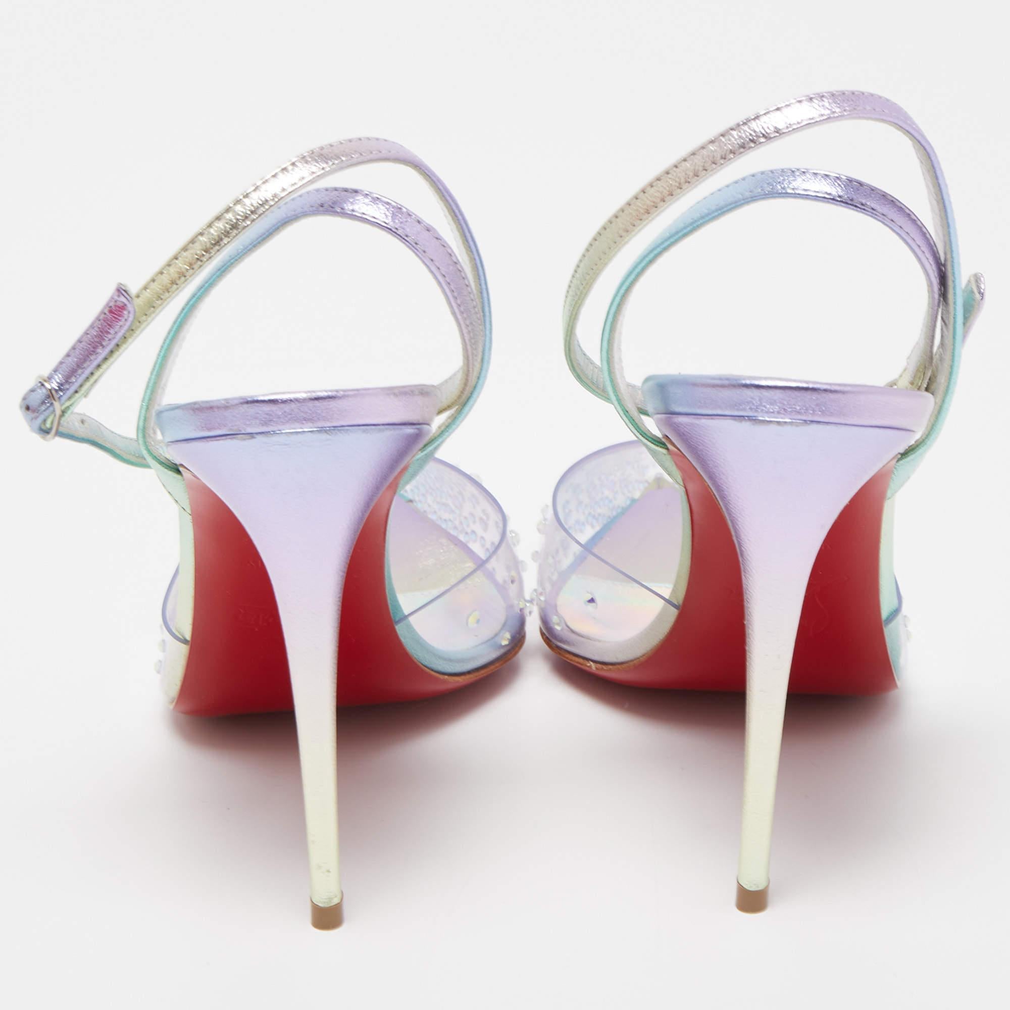 Christian Louboutin PVC and Leather Spikaqueen Ankle Strap Pumps Size 37 In Excellent Condition In Dubai, Al Qouz 2