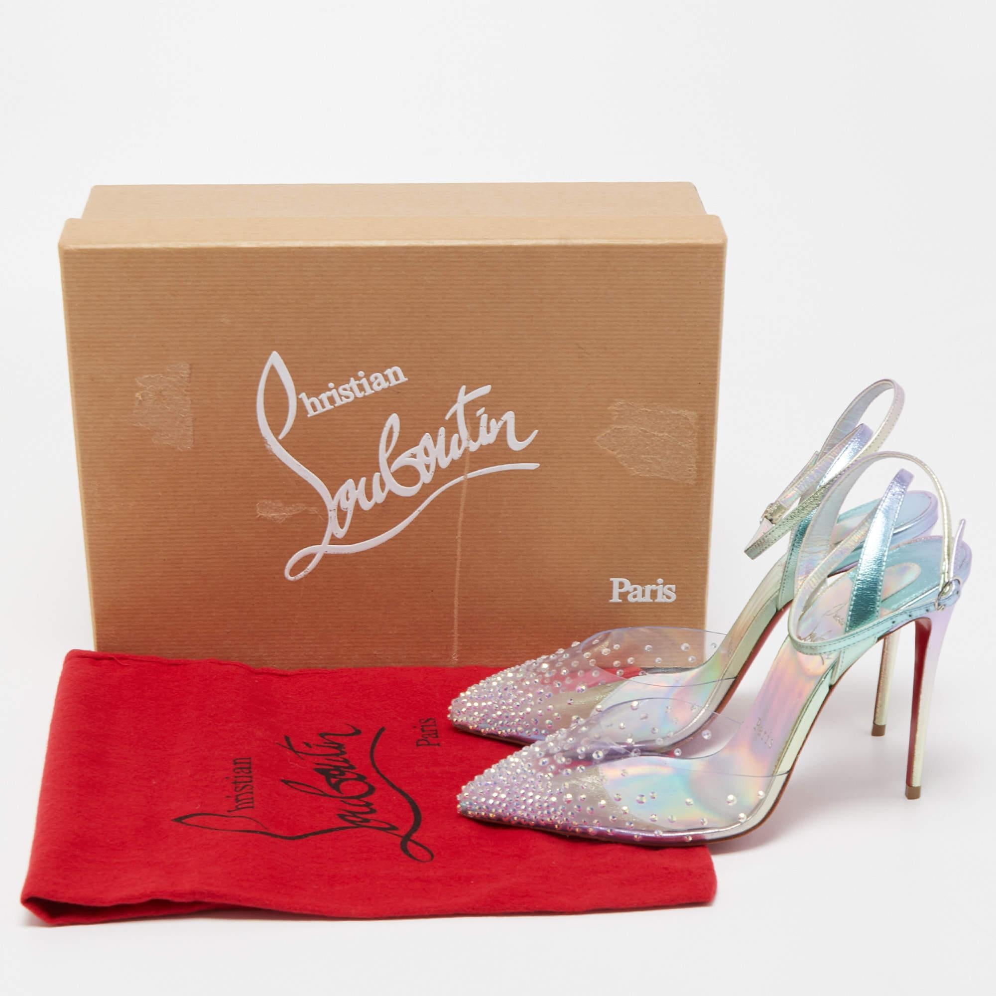 Christian Louboutin PVC and Leather Spikaqueen Ankle Strap Pumps Size 37 3
