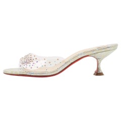 Christian Louboutin PVC Degramule Crystal Embellished Slide Sandals Size 37