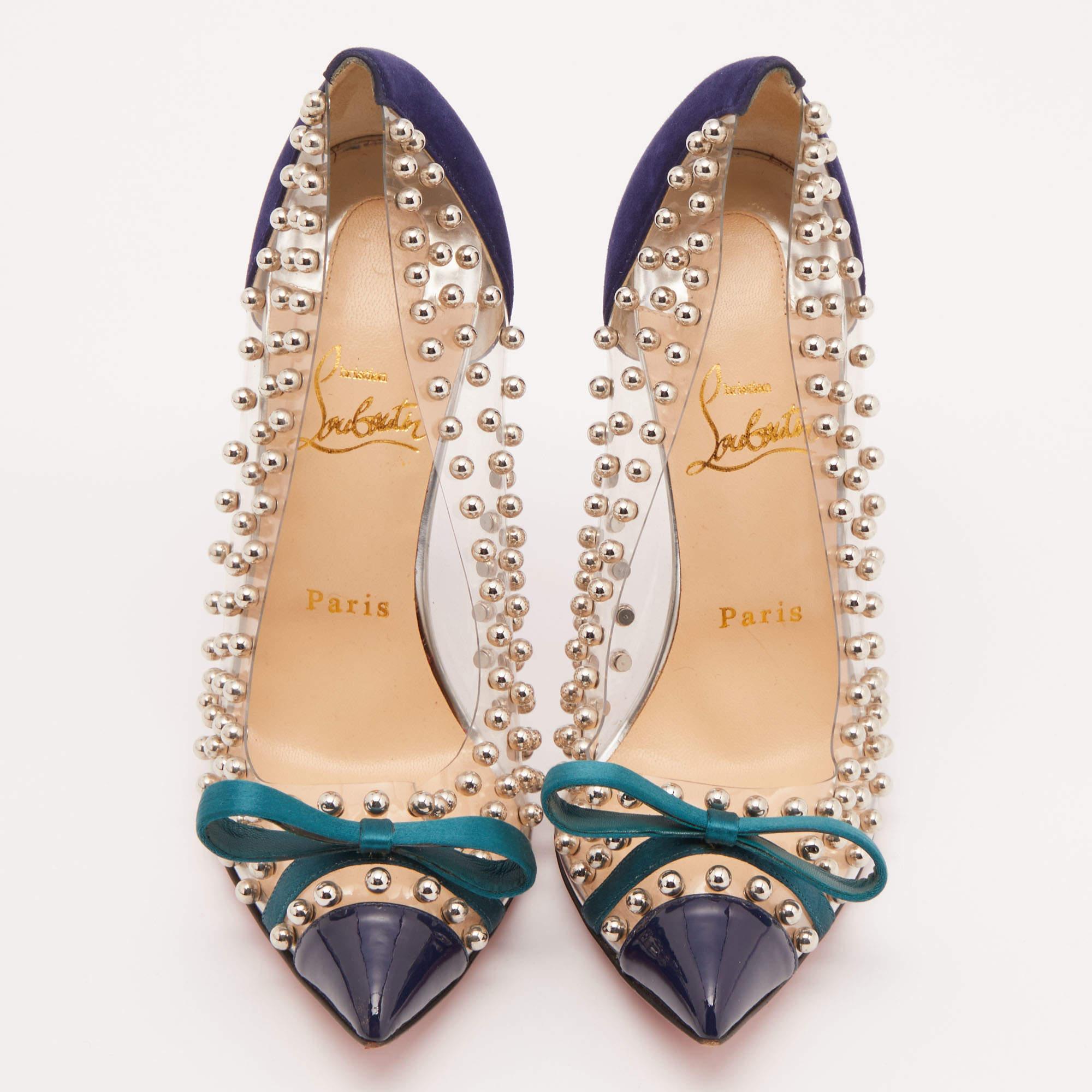 Beige Christian Louboutin PVC, Suede and Patent Leather Bille Et Boule Pumps Size 38.5