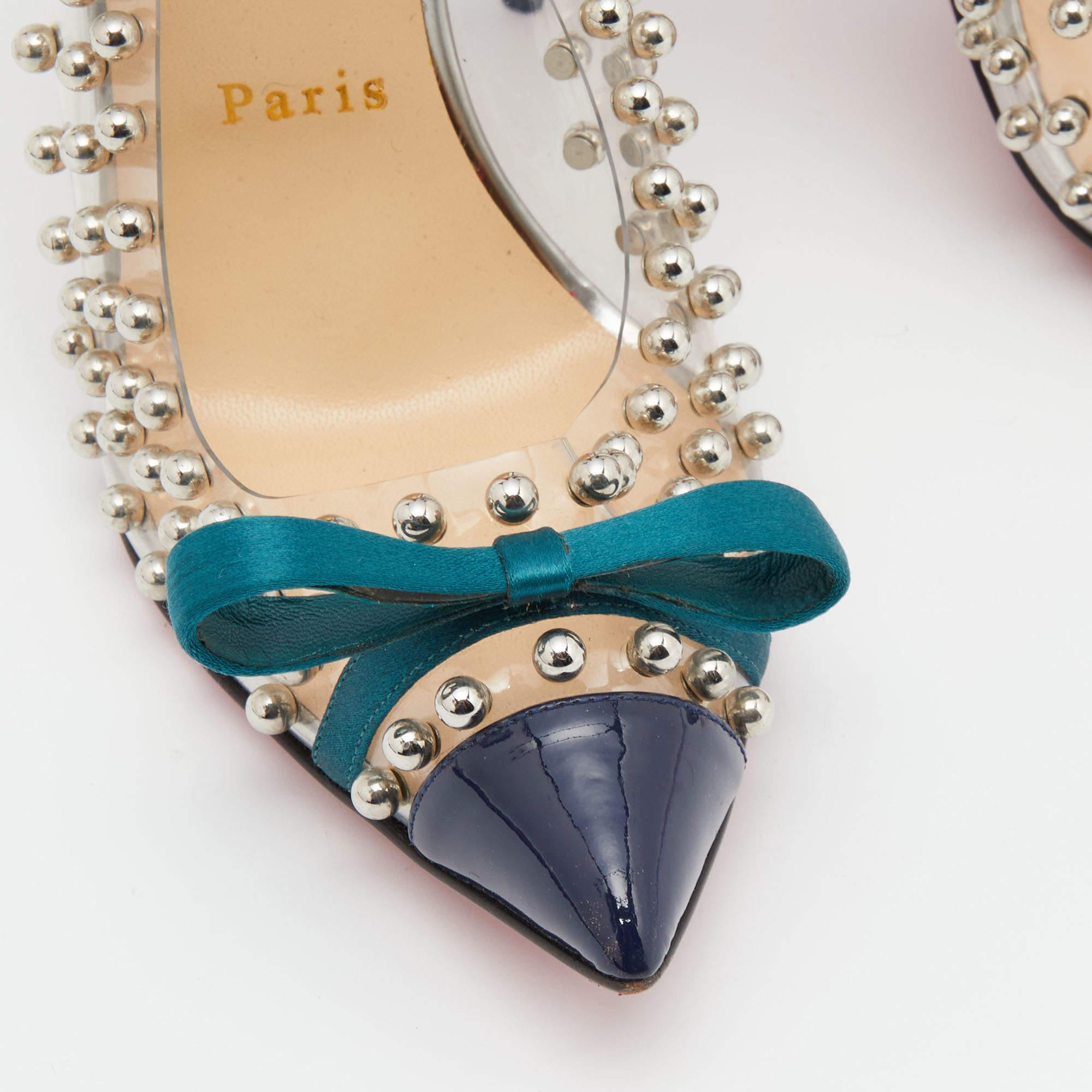 Christian Louboutin PVC, Suede and Patent Leather Bille Et Boule Pumps Size 38.5 In Good Condition In Dubai, Al Qouz 2