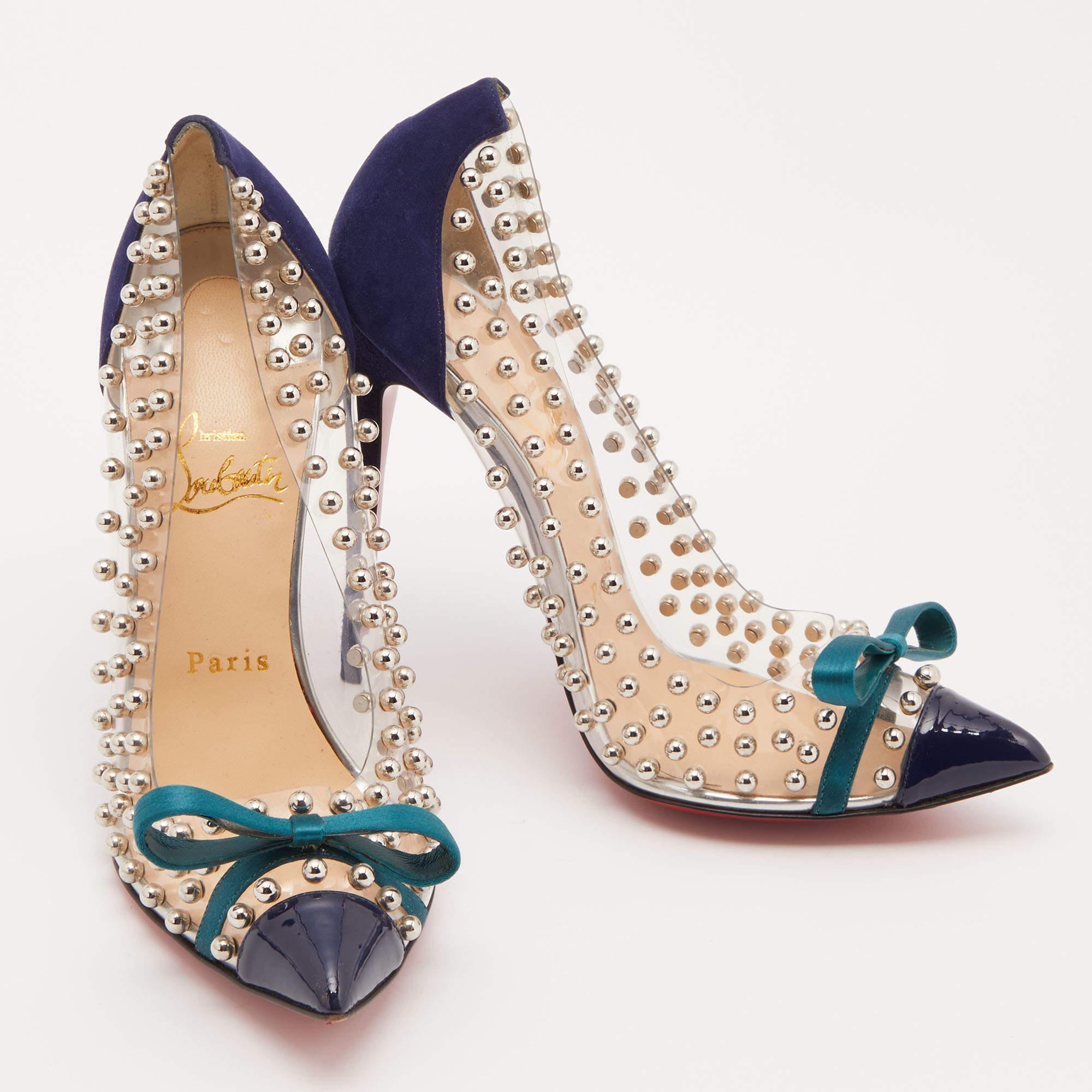 Women's Christian Louboutin PVC, Suede and Patent Leather Bille Et Boule Pumps Size 38.5