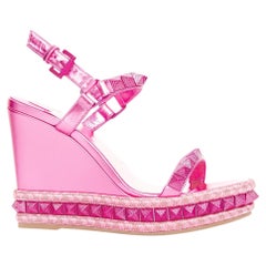 CHRISTIAN LOUBOUTIN Pyraclou 110 Glam pink metallic leather platform wedges EU37