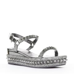 CHRISTIAN LOUBOUTIN Pyraclou 60 Anthracite metallic studded espadrille sandal