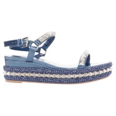 CHRISTIAN LOUBOUTIN Pyraclou 60 denim blue spikes platform wedges EU38