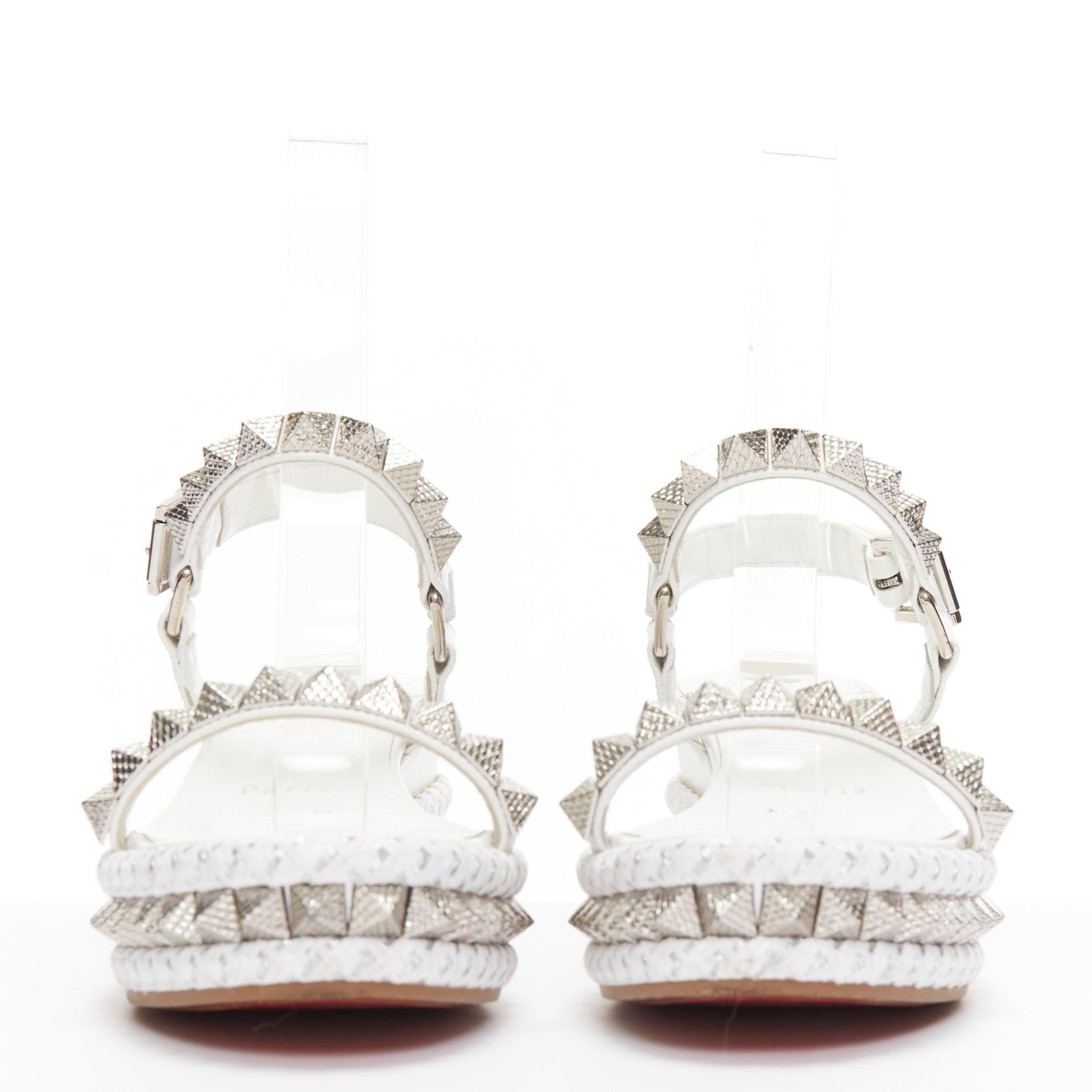 CHRISTIAN LOUBOUTIN Pyraclou 60 white silver studded wedge sandals EU37 In Excellent Condition In Hong Kong, NT