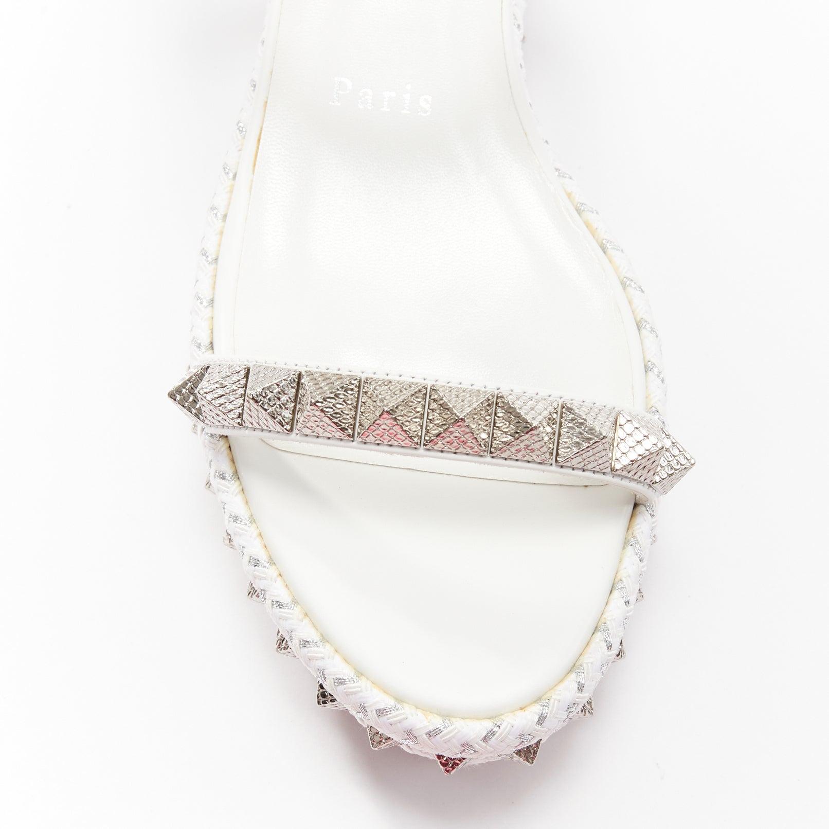 CHRISTIAN LOUBOUTIN Pyraclou 60 white silver studded wedge sandals EU37 2