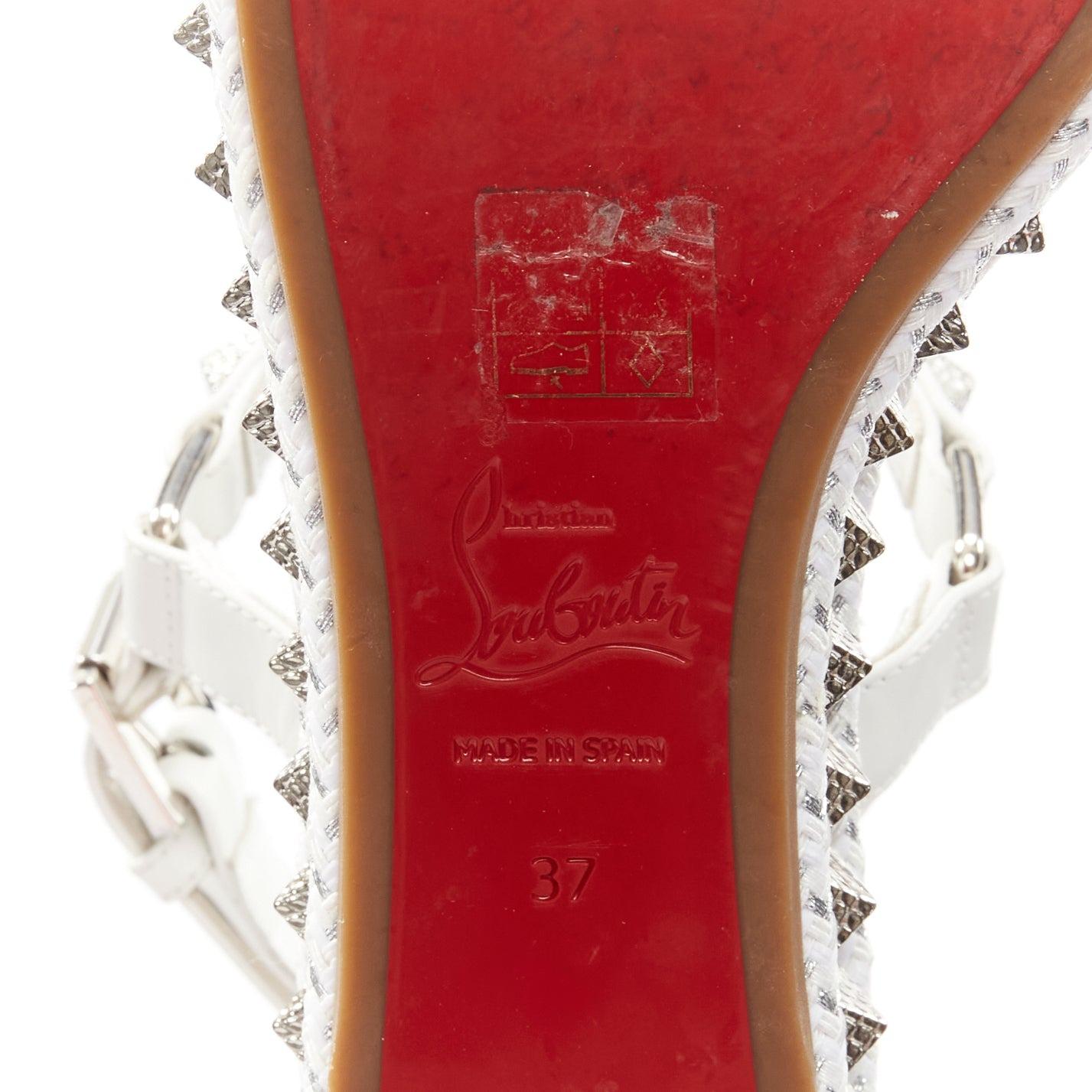 CHRISTIAN LOUBOUTIN Pyraclou 60 white silver studded wedge sandals EU37 4