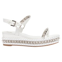 CHRISTIAN LOUBOUTIN Pyraclou 60 white silver studded wedge sandals EU37