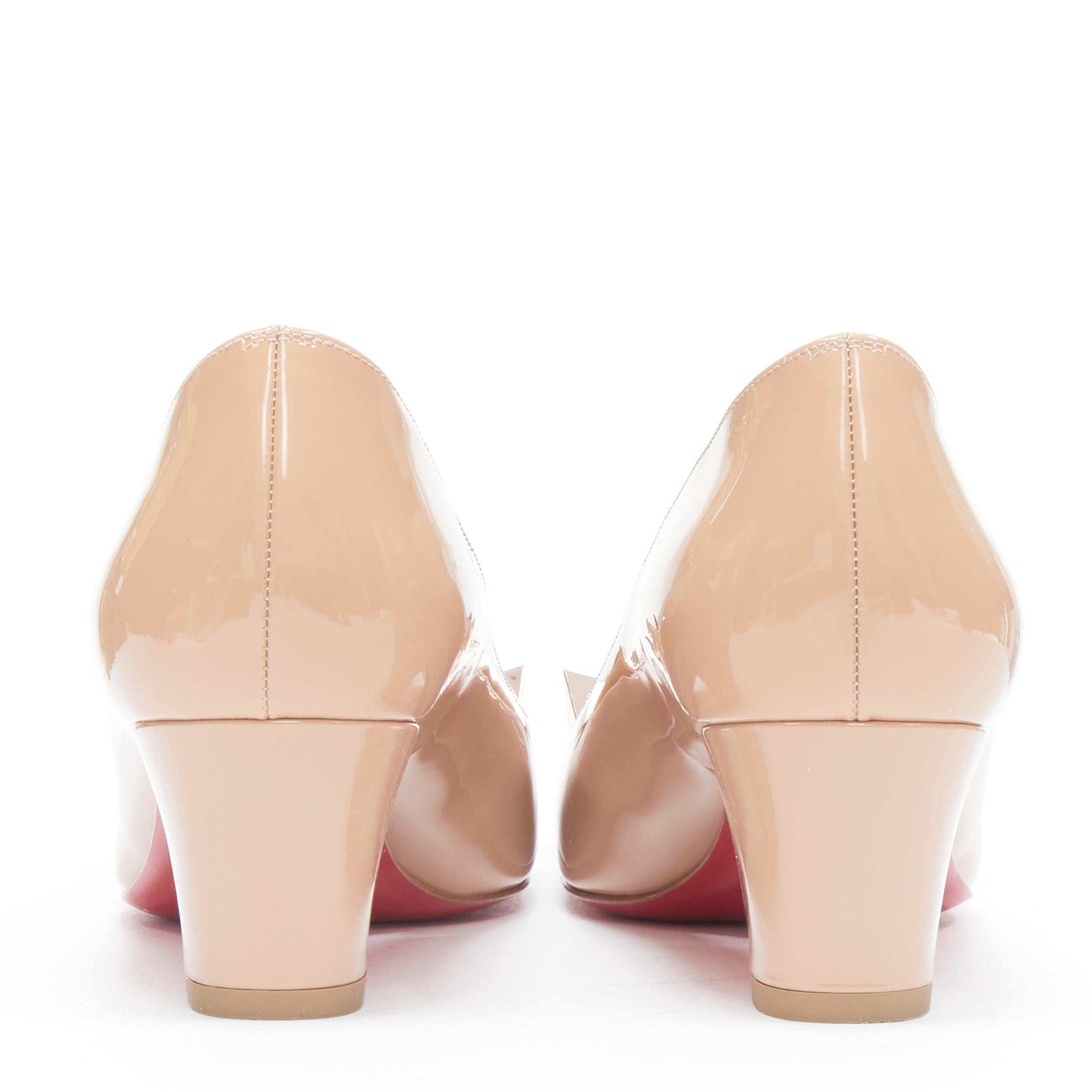 CHRISTIAN LOUBOUTIN Pyramidame 45 nude patent spike stud square toe pump EU37.5 In Excellent Condition In Hong Kong, NT