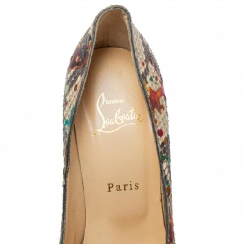 Brown Christian Louboutin Python Carnival Highness Peep Toe Platform Pumps Size 38.5 For Sale