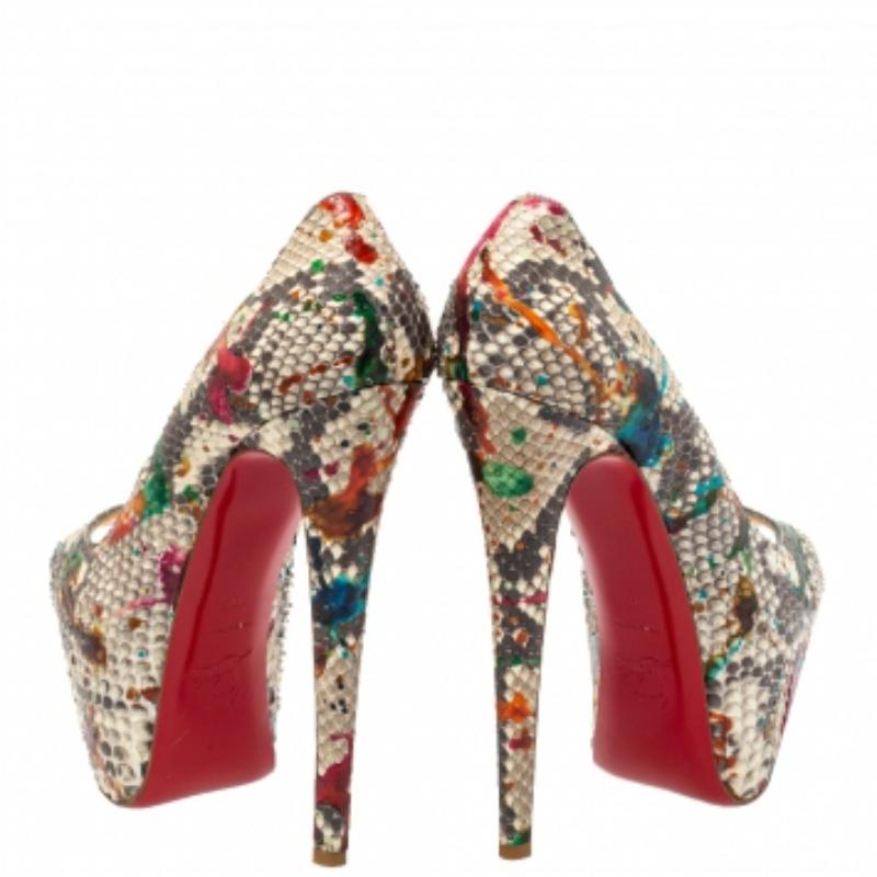 Christian Louboutin Python Carnival Highness Peep Toe Platform Pumps Size 38.5 For Sale 2