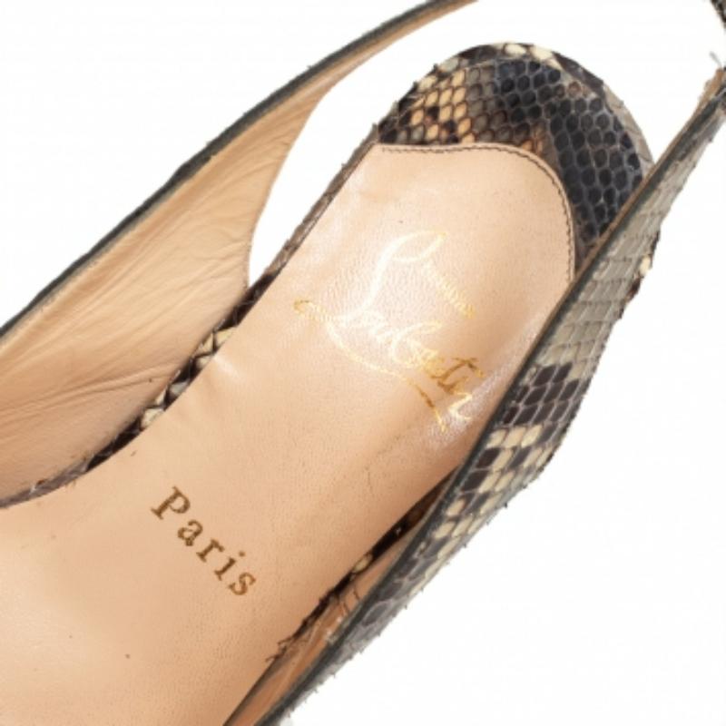 Brown Christian Louboutin Python Daffodile Platform Slingback Sandals Size 37 For Sale