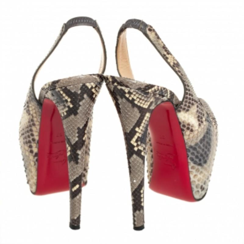 Women's Christian Louboutin Python Daffodile Platform Slingback Sandals Size 37 For Sale