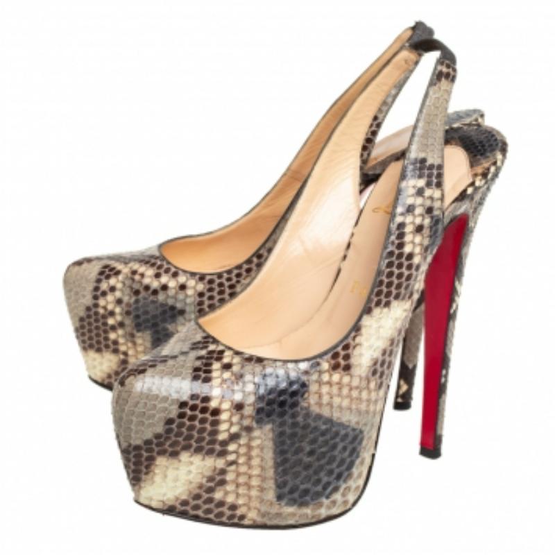Christian Louboutin Python Daffodile Platform Slingback Sandals Size 37 For Sale 2