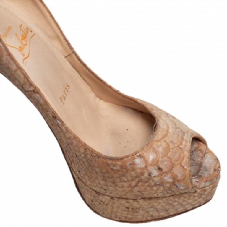 Christian Louboutin Python Embossed Cork Lady Peep Toe Platform Pumps Size 36.5 en venta 3