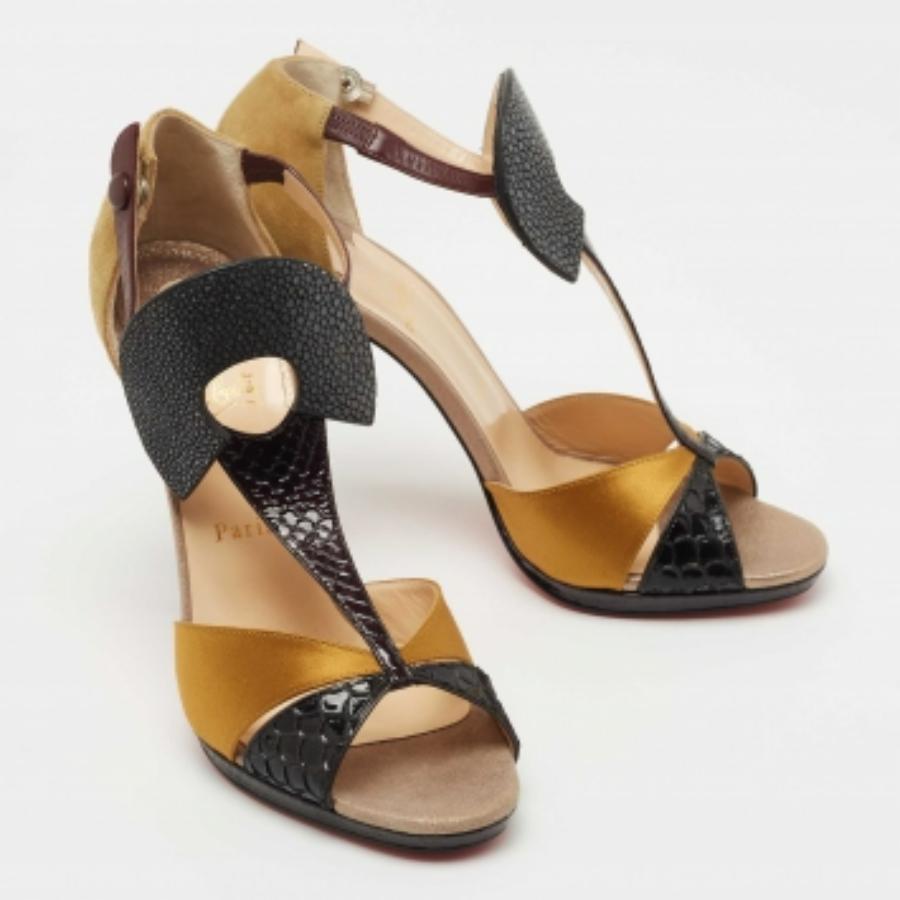 Christian Louboutin Sandalias aztecas de ante y satén con piel de pitón en relieve talla 41 Marrón en venta