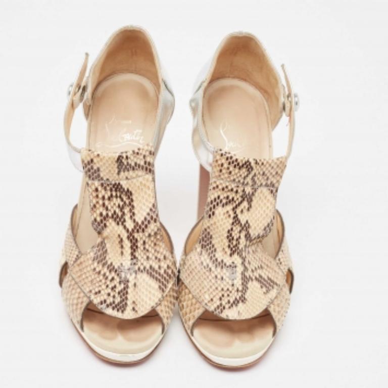 Christian Louboutin Sandalias con correa en el tobillo de piel de pitón y piel laminada talla 36 en venta 1