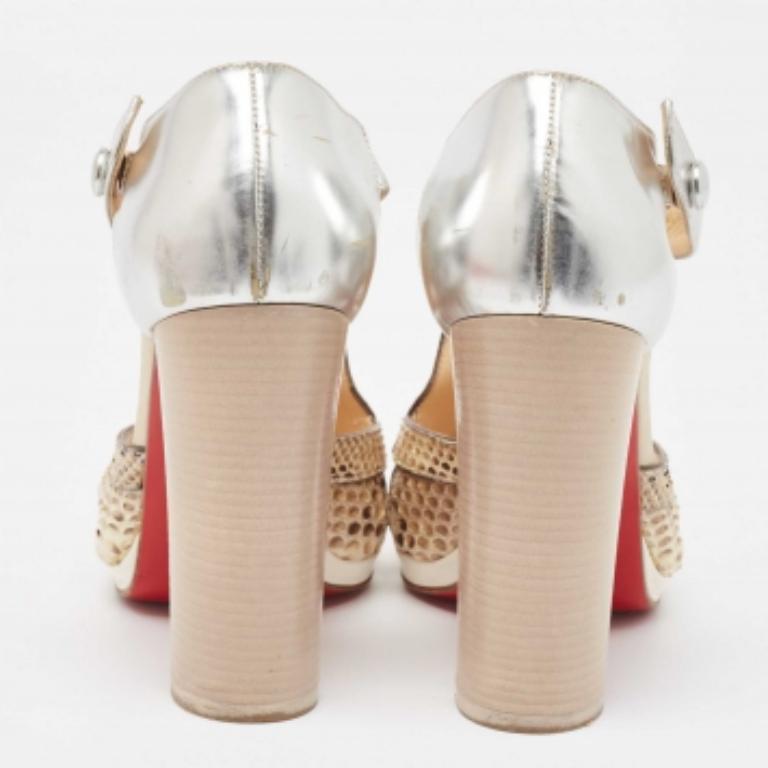 Christian Louboutin Sandalias con correa en el tobillo de piel de pitón y piel laminada talla 36 en venta 2