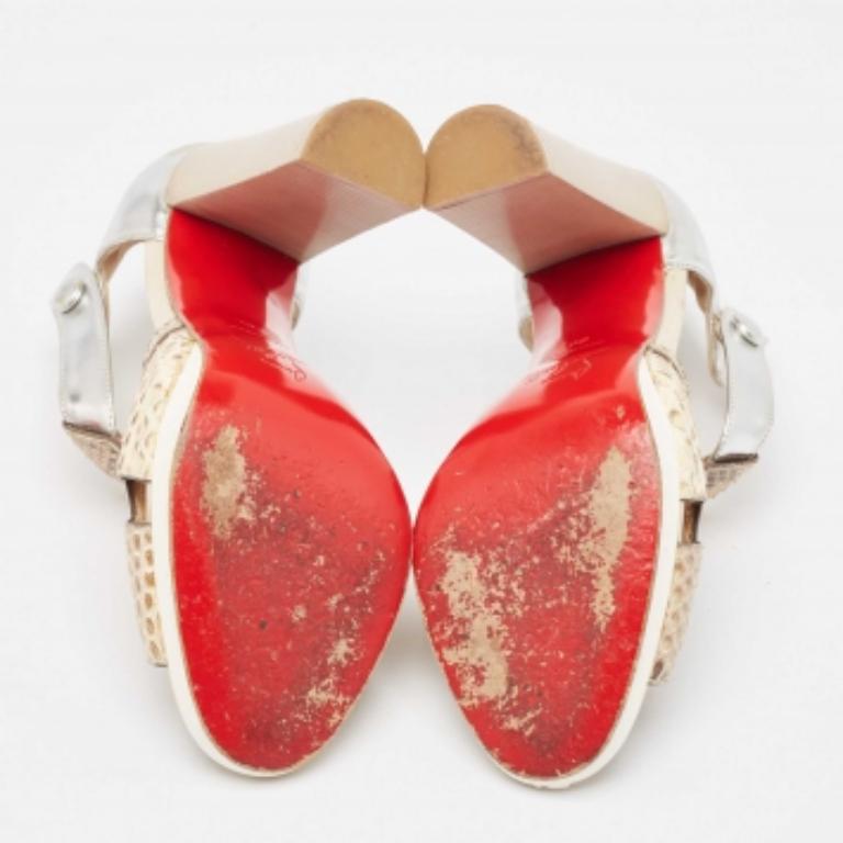 Christian Louboutin Sandalias con correa en el tobillo de piel de pitón y piel laminada talla 36 en venta 3