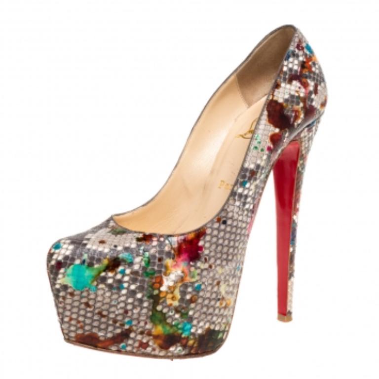 Christian Louboutin Python Leather Daffodile Platform Pumps Size 38 For Sale 1