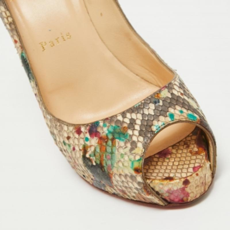 Christian Louboutin Python Leder Lady Peep Toe Plateau Pumps Größe 39 (Braun) im Angebot