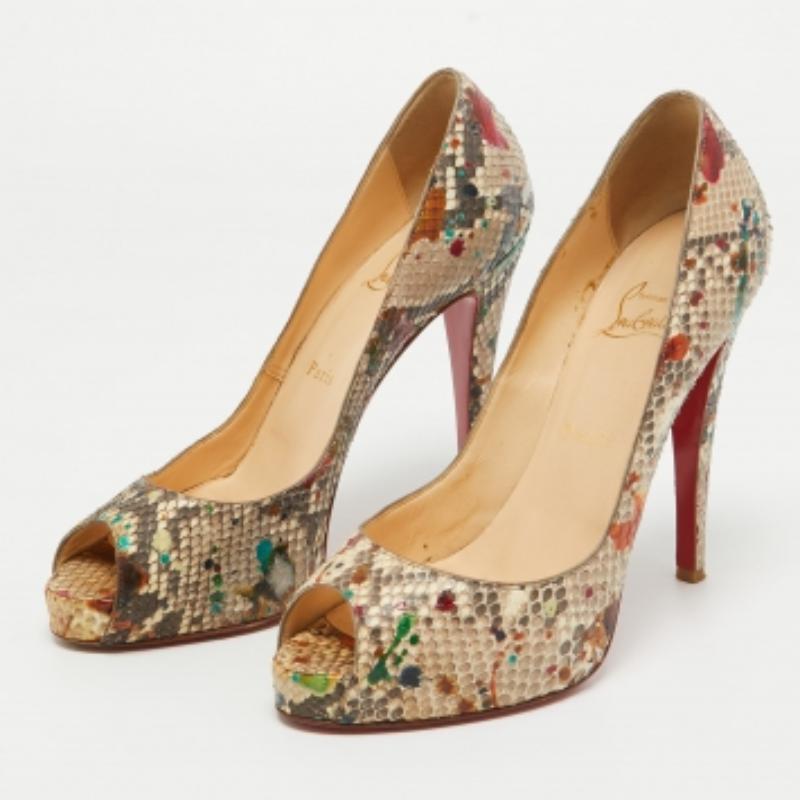 Christian Louboutin Python Leder Lady Peep Toe Plateau Pumps Größe 39 im Angebot 1