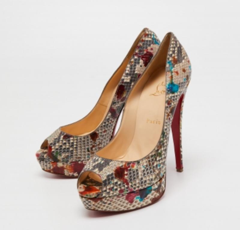 Christian Louboutin Python Leder Lady Peep Toe Plateau Pumps Größe 40 im Angebot 3