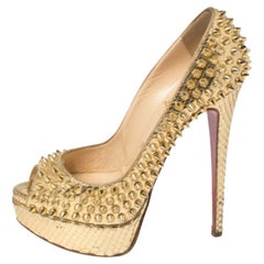 Christian Louboutin Python Leather Lady Peep Toe Spike Platform Pumps Size 35