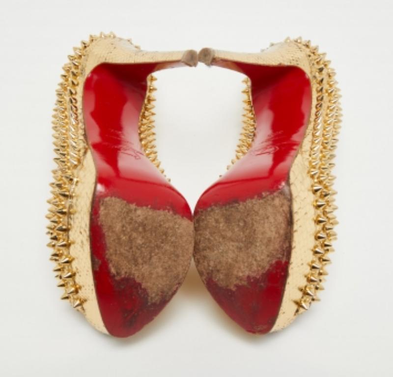 Christian Louboutin Pitón Cuero Dama Peep Toe Plataforma Bombas Tamaño 36.5 Beige en venta