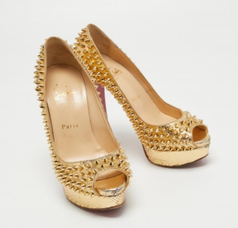 De las mujeres Christian Louboutin Pitón Cuero Dama Peep Toe Plataforma Bombas Tamaño 36.5 en venta