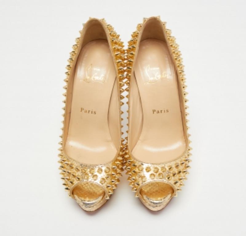 Christian Louboutin Pitón Cuero Dama Peep Toe Plataforma Bombas Tamaño 36.5 en venta 1