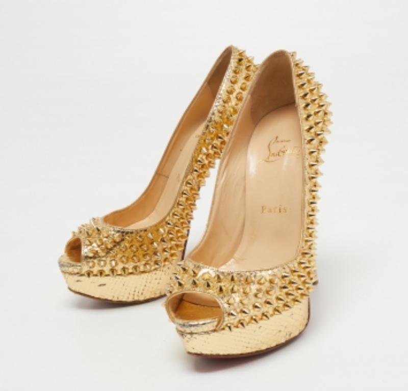 Christian Louboutin Pitón Cuero Dama Peep Toe Plataforma Bombas Tamaño 36.5 en venta 3