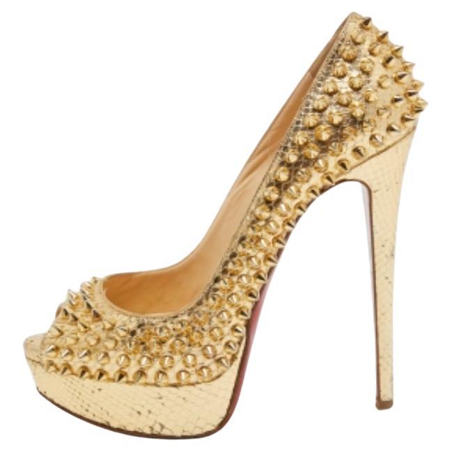 Christian Louboutin Pitón Cuero Dama Peep Toe Plataforma Bombas Tamaño 36.5