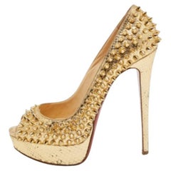 Christian Louboutin Pitón Cuero Dama Peep Toe Plataforma Bombas Tamaño 36.5