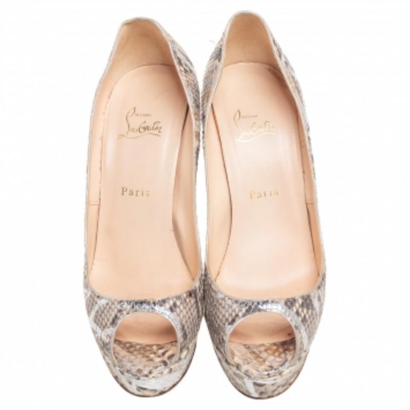 Donna Christian Louboutin Pitone Patchwork Banana Peep Toe Platform Pumps Taglia 40.5
